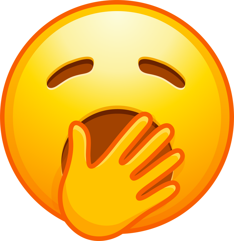 Top quality emoticon. Yawning emoji. Bored or sleepy emoticon, yellow boredom face with mouth covered by hand. Yellow face emoji. Popular element.